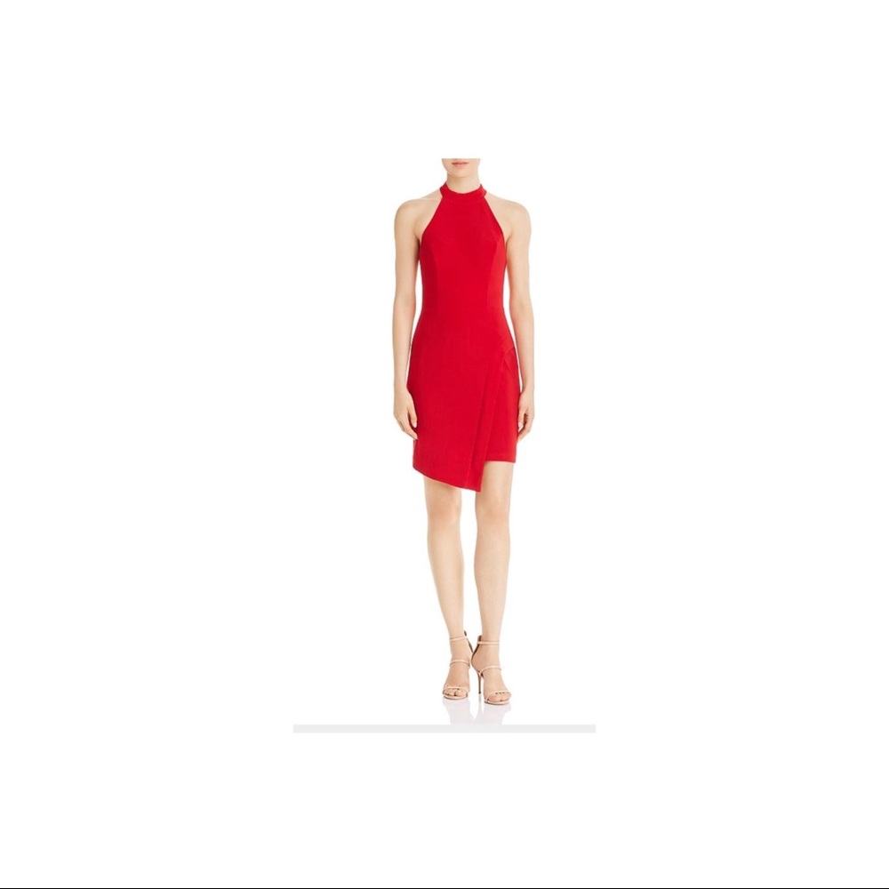 Aqua Red Asymmetric halter dress